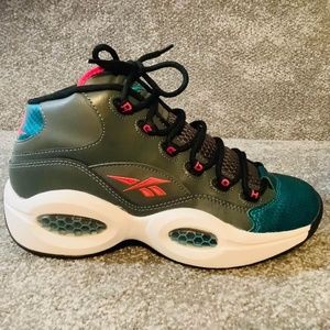 IVERSON QUESTION MID RIVET GREY TEAL PINK REEBOK Sneaker Mens 7, Womens 9